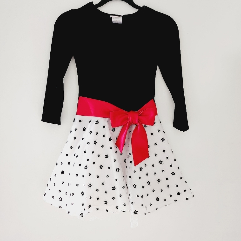 BONNIE JEAN formal dress black velvet,  red bow